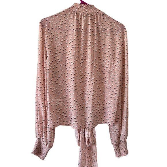 Rachel Zoe Pink Heart Print Mock Neck Long Sleeve Tie Front Blouse Size Small - Picture 2 of 9